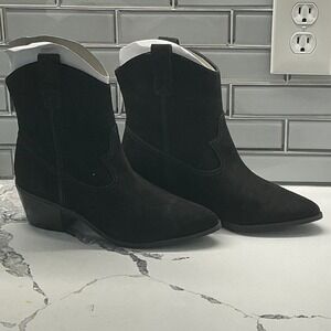 LISA VICKY SWAY V Black Suede Western Ankle Boots Size 7 1/2 M